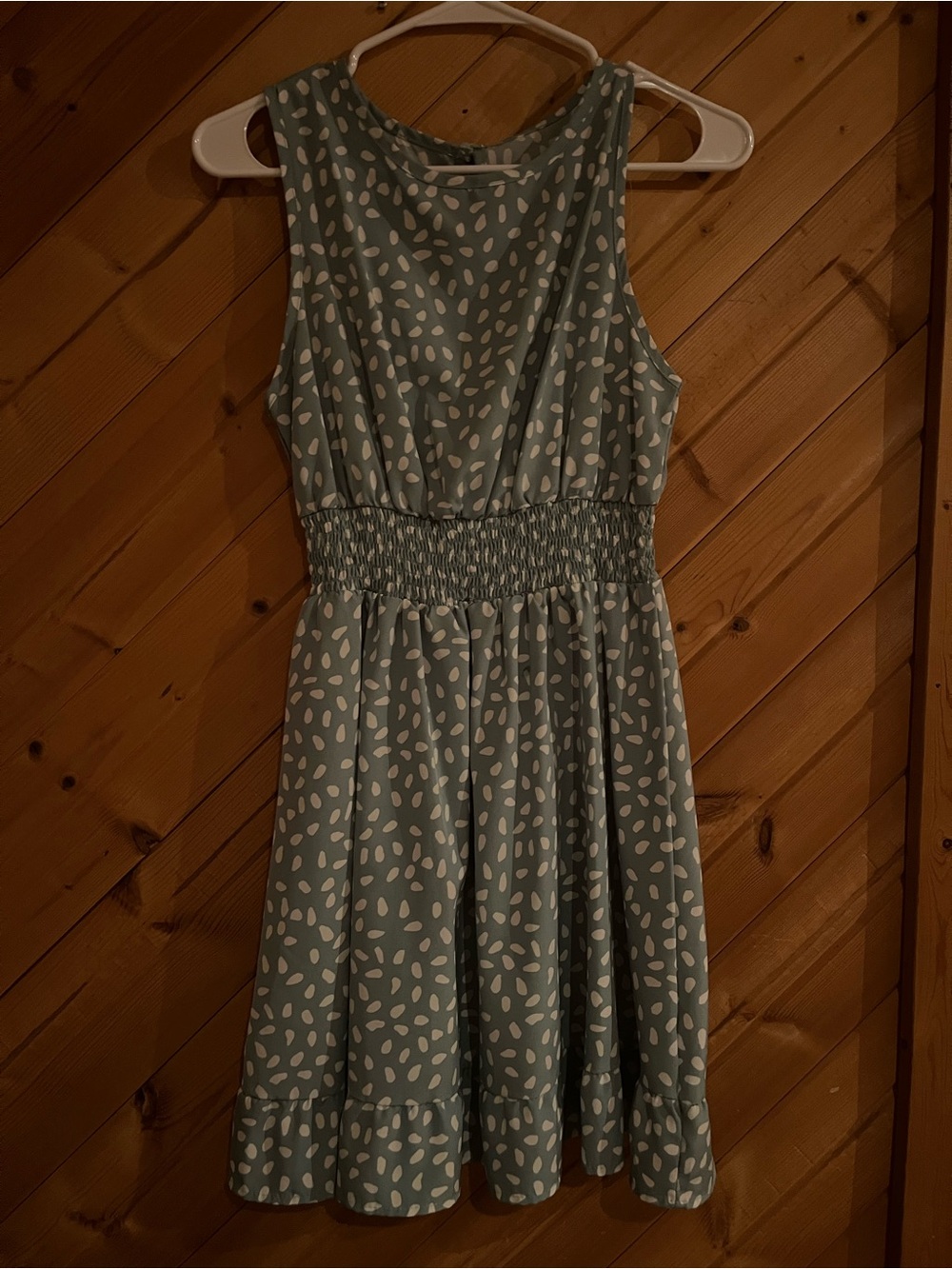 Sleeveless Mint Green Polka Dot Smocked Waist Dress